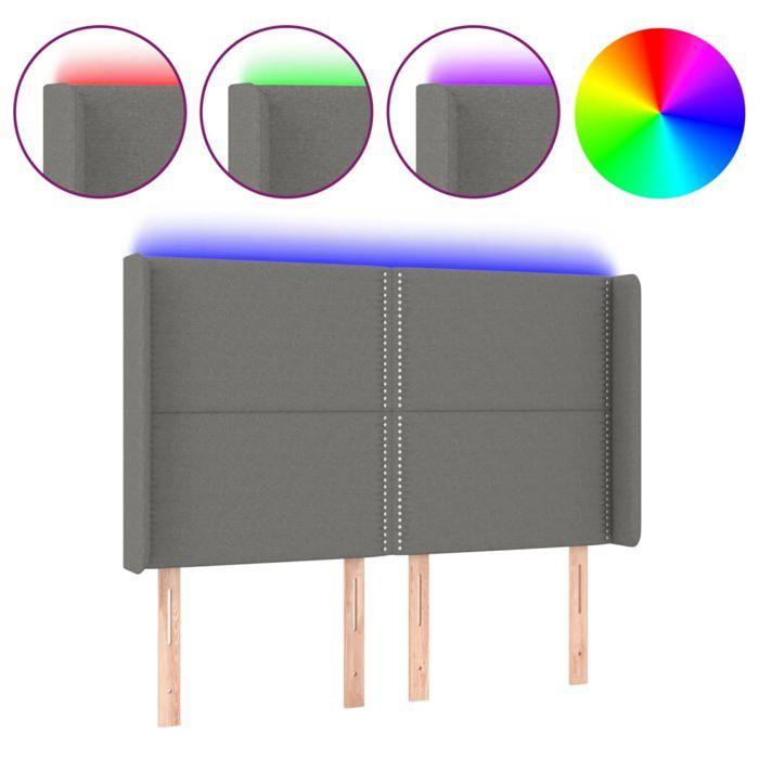 VidaXL Tête de Lit à LED Meuble de Chambre à Coucher Accessoire de Lit Double Tête de Cadre de Lit Intérieur Gris Foncé 3123907