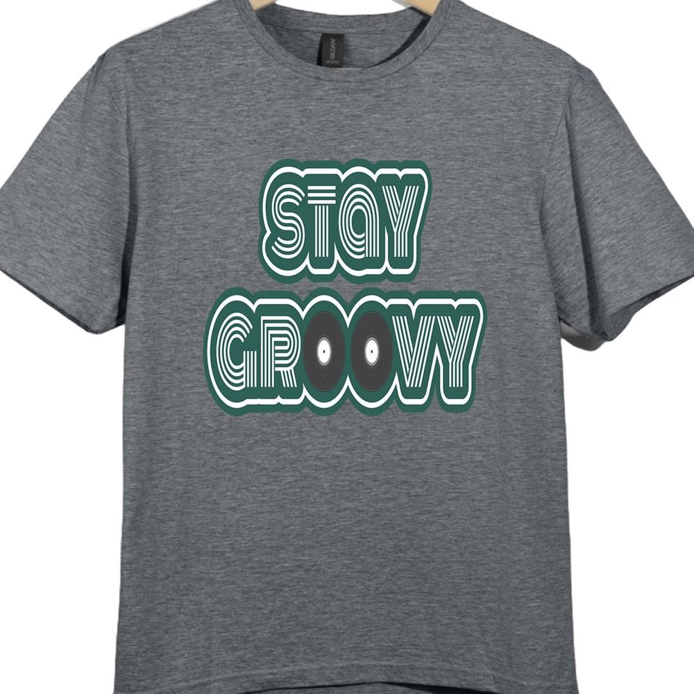 Retro T-Shirt Bleib Groovy Schallplatten Grafik T-Shirt 70er Jahre Musik Disco Shirt