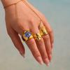 Gold Color Zinc Alloy 316 Stainless Steel Gold Plated 18K Luxury Ring Women's Blue Enamel Heart Open Ring Girls Fashion Zircon