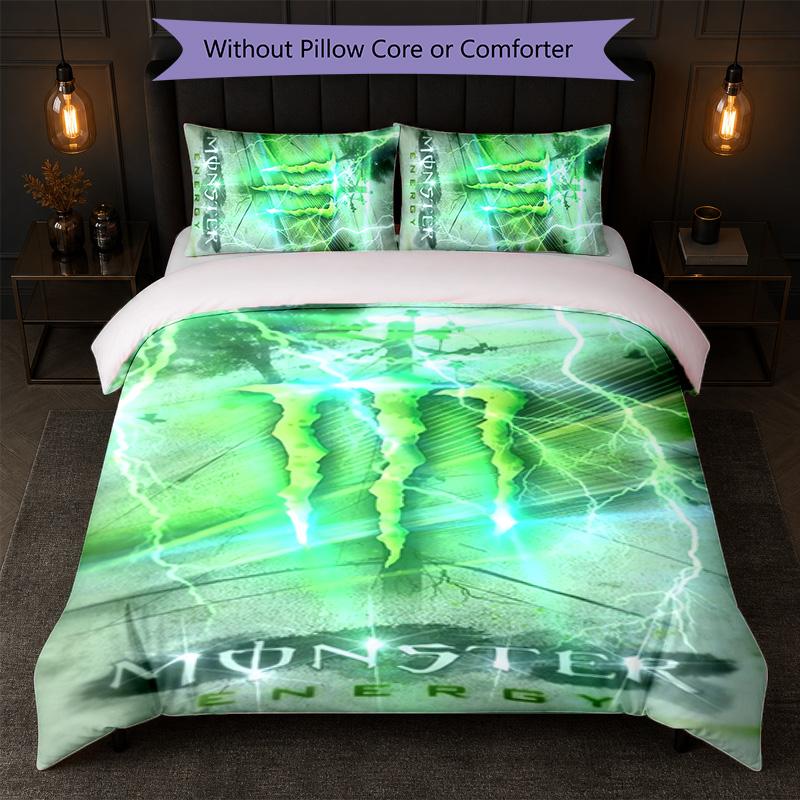 Set Copripiumino Monster Energy Stampa 3 Pezzi 1 Copripiumino e 2 Federe Biancheria da Letto Morbida per Camera da Letto Domestica