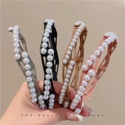 Elegante Pérolas Dobráveis Simples Metal Cabelo Decorar Headband Cabelo Hoop Mulheres Hairbands Lady Doce Moda Acessórios de Estilo de Cabelo