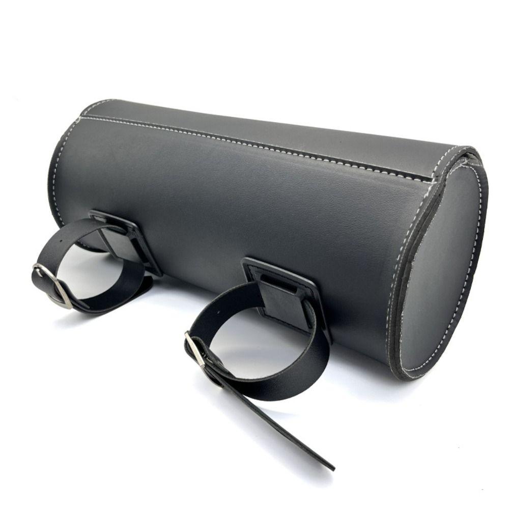 PU Leather Handlebar Hanging Bag Waterproof Front Fork Barrel Bag Motorcycle Tool Bag Storage