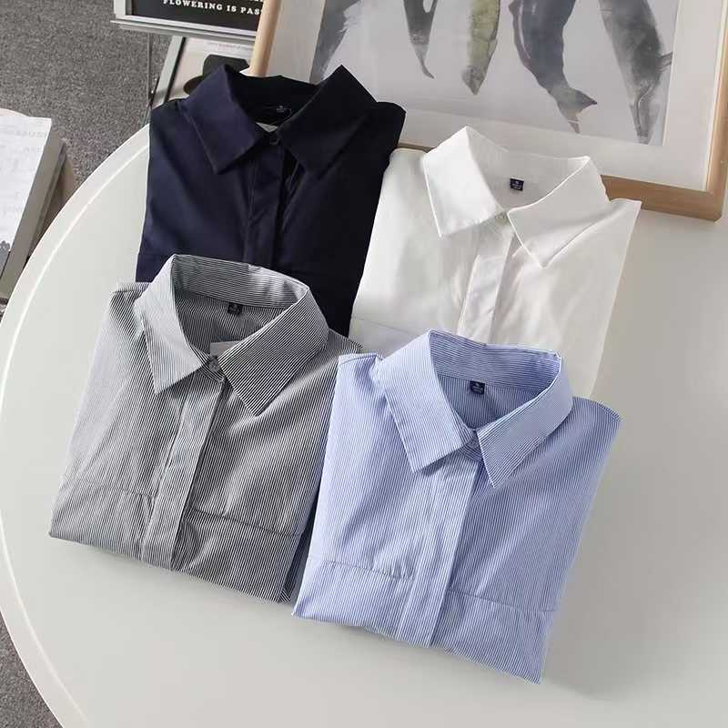 Japanese 1116 Spring New Women's Cotton Striped Short Shirt Long Sleeve Air Conditioning Shirt 179678 181181