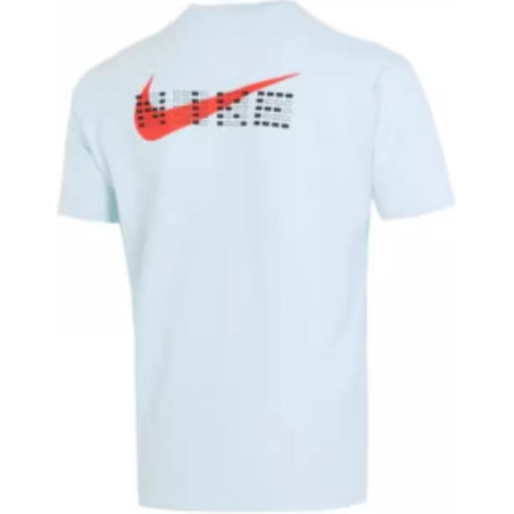 Nike Breathable Sports T-Shirt with Logo Print and High Score Exam Motif Unisex Tops Sky-Blue HF6594-474