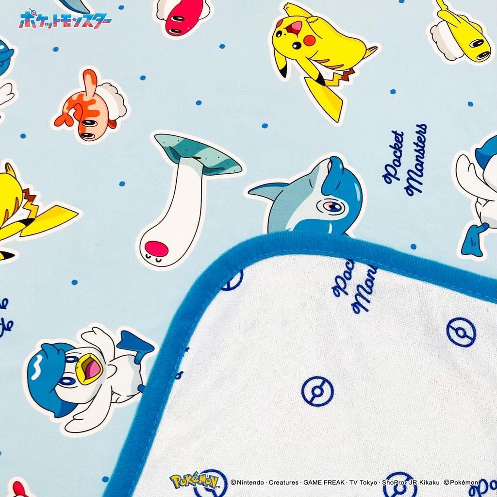 MORIPiLO Pokemon Summer Towel Blanket (Pikachu Cool Blanket) Cute Cooling 70x100cm Blue Pokemon Characters: Sharitatsu, Seagull, and Nami Dolphin