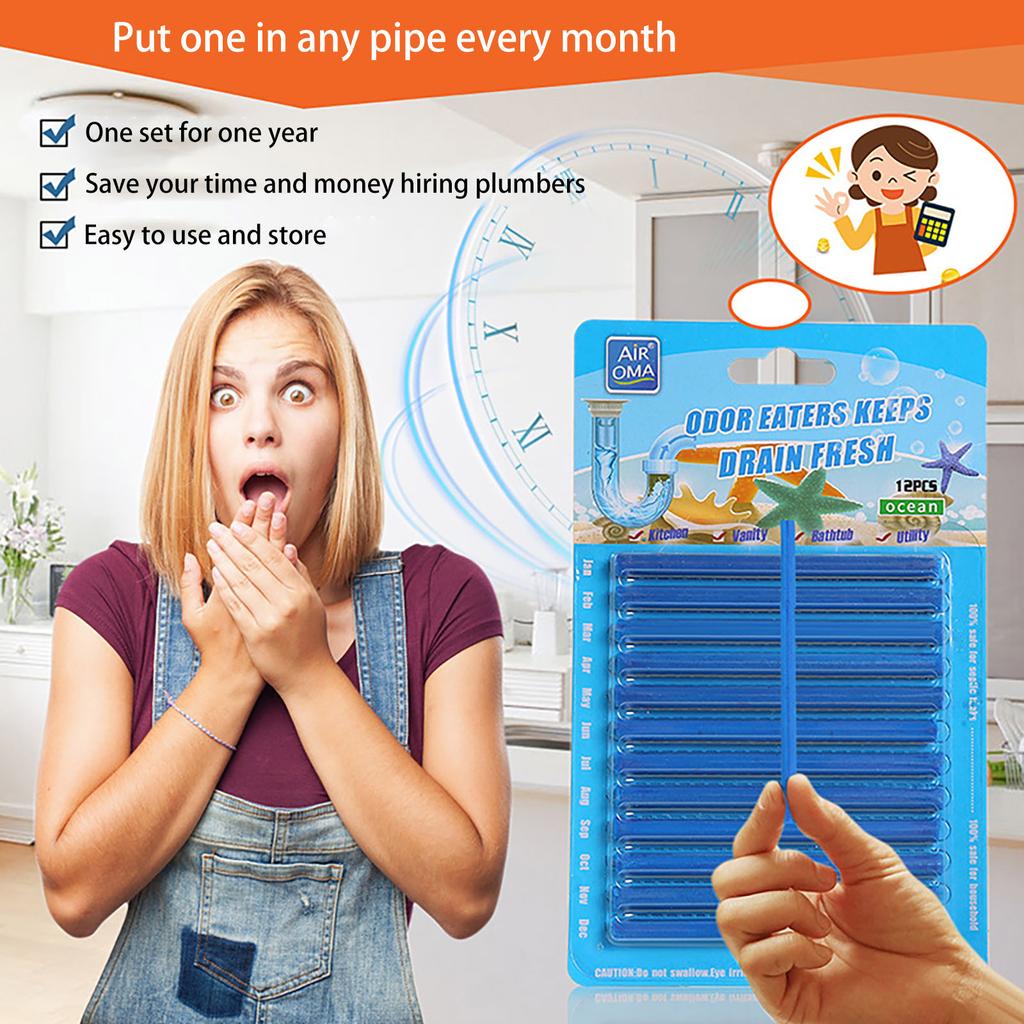 Pipe Cleaning Sticks Oil Decontamination Kitchen Toilet Bathtub Drains Cleaner 12pcs Set