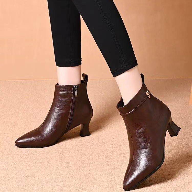 New Short Boots In Autumn and Winter, Thin Boots, Velvet Warm Martin Boots, Thick Heel Single Boots