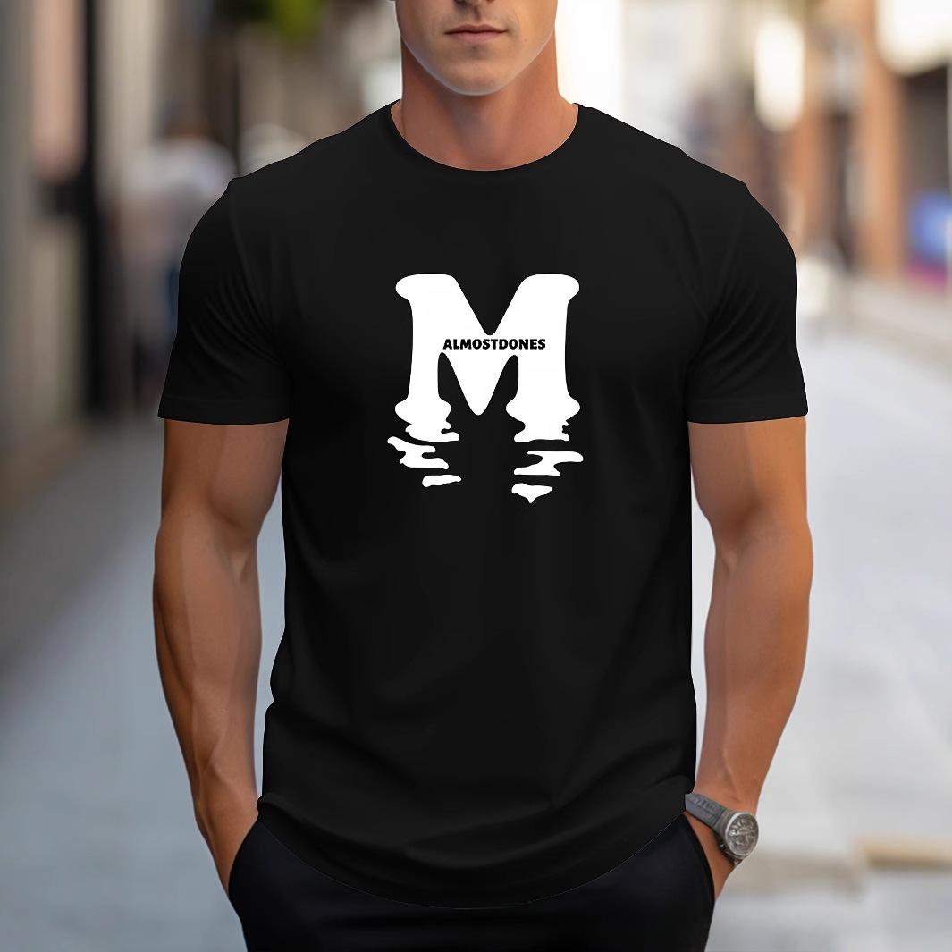 

Летний топ с круглым вырезом и принтом букв, модная повседневная мужская футболка с коротким рукавом из чистого хлопка S чёрный