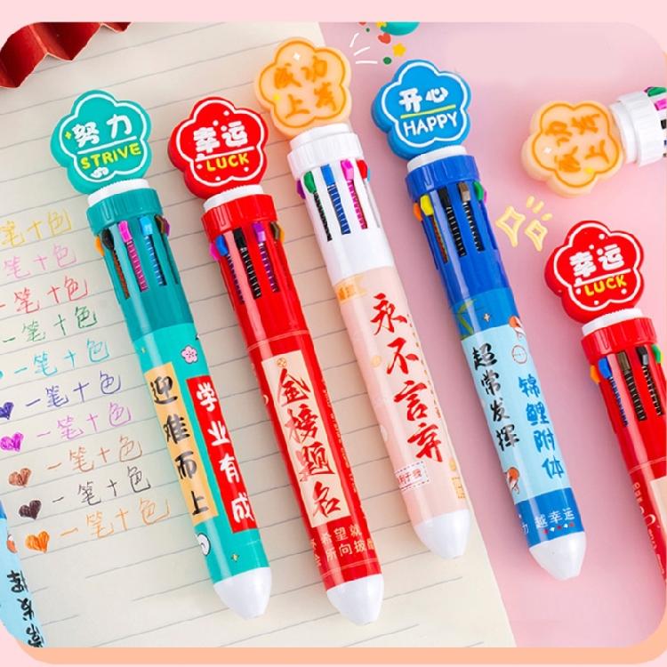 Cartoon Multicolor Pen for Color Coding Writing Drawing Journaling 10 Color-in-1 Writing Pen Multicolored Ballpoint Pen