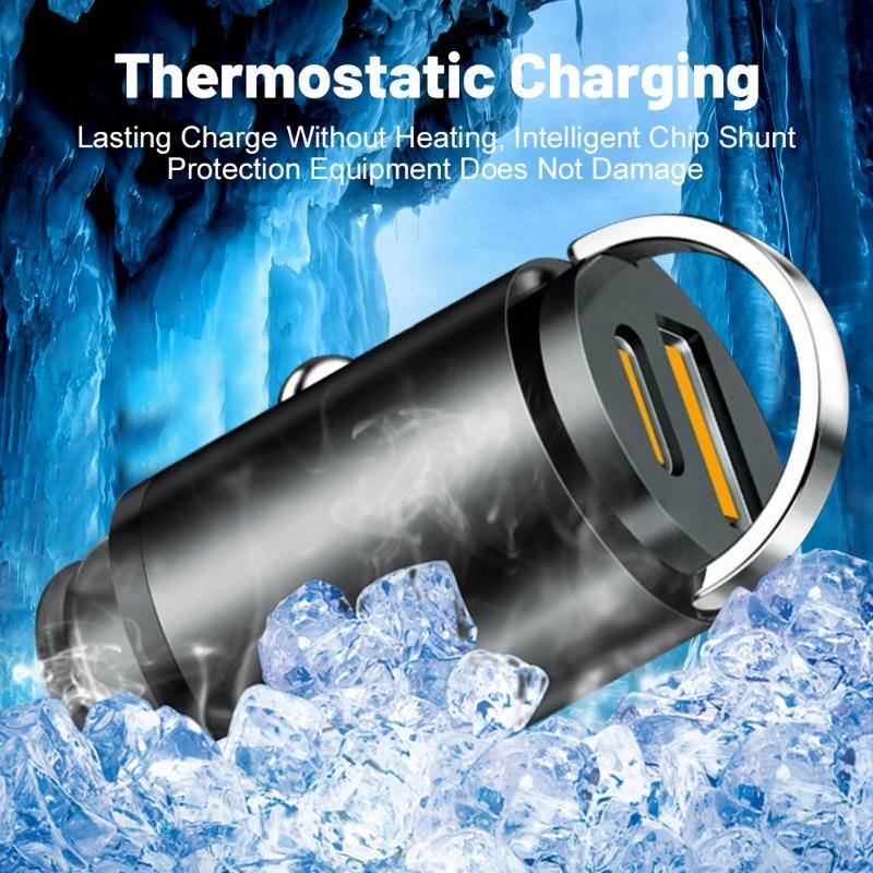 Car Charger 12-24V Automatic Pull Ring Dual Ports PD+USB Fast Charging Type-C QC3.0 Car Charger Auto Cigarette Lighter Adapter