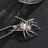 Retro Punk 3D Spider Pendant with Square Bead Chain - Stainless Steel Music Festival Accessory.