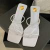 Eilyken New Summer Narrow Band Hollow Out Women Slippers Square Toe Thin Low Heels Party Ladies Shoes Zapatos De Mujer