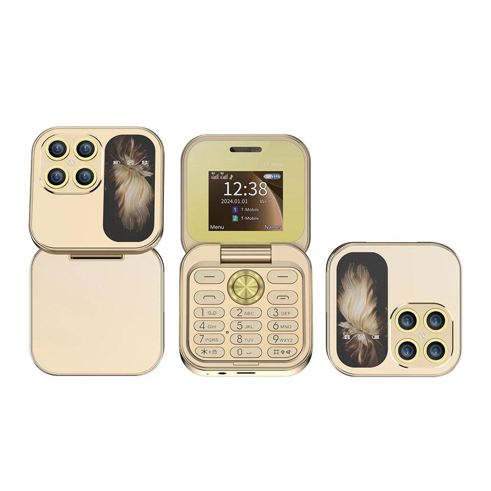 i17 Mini 2G Flip Phone 1.77inches HD Screen Dual SIM GSM Small Mobile Phone Support Flashlight Bluetooth FM Radio Speed Dial Gift CellPhone