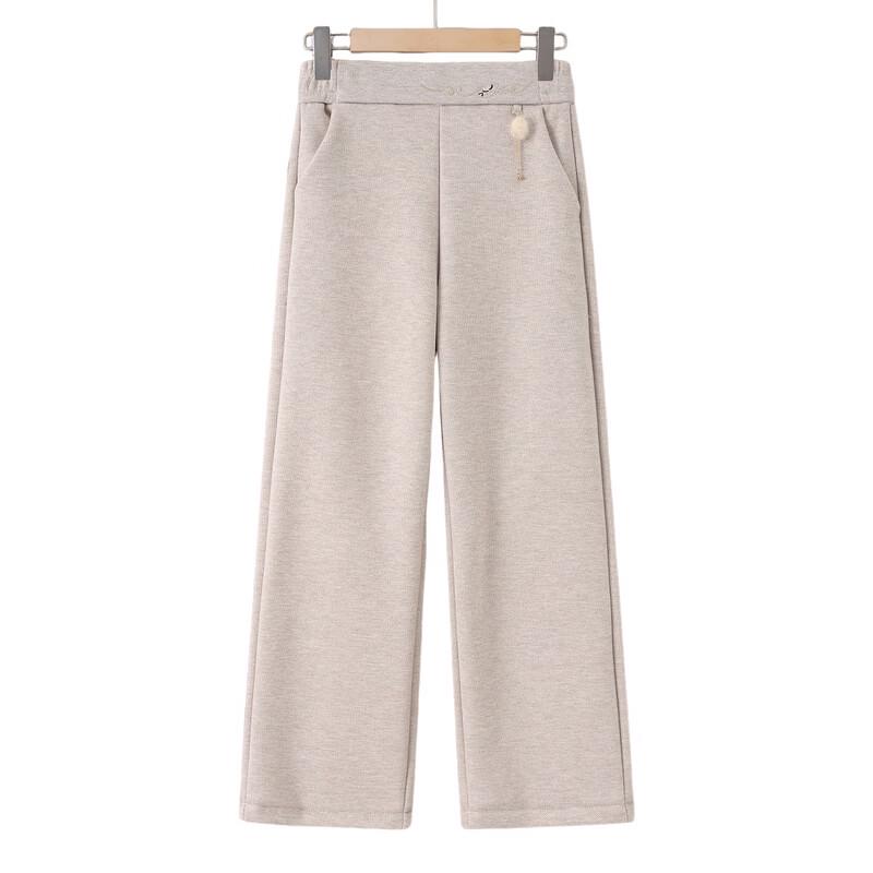 LangSha Women's High-Waist Fleece-Lined Straight-Leg Wool Blend Pants