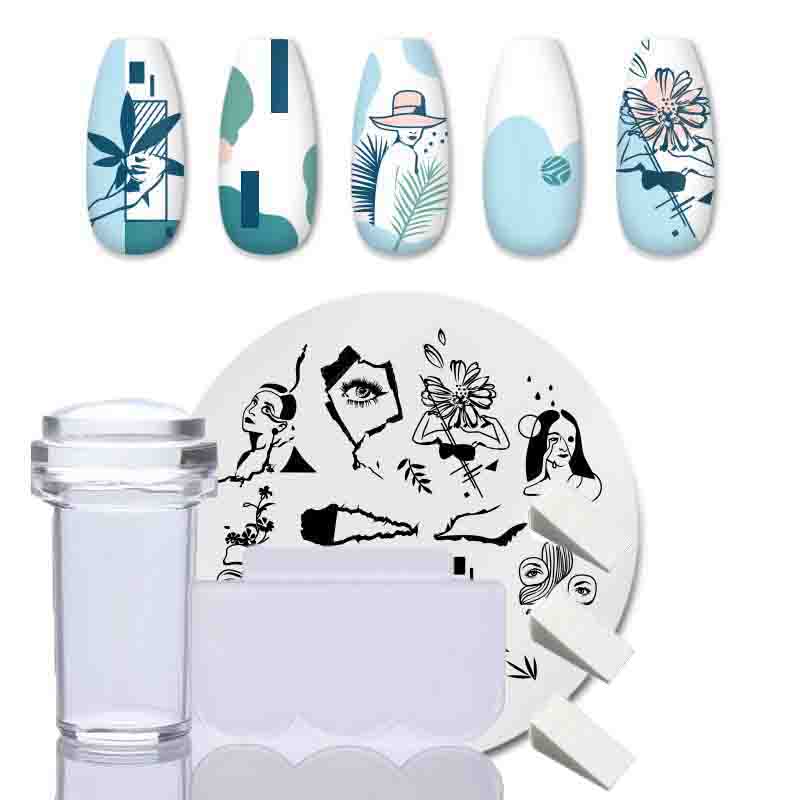 

6 шт./компл. набор пластин для штамповки ногтей «сделай сам», силиконовая губка, кисть, штамп, трафареты для переноса лака для ногтей