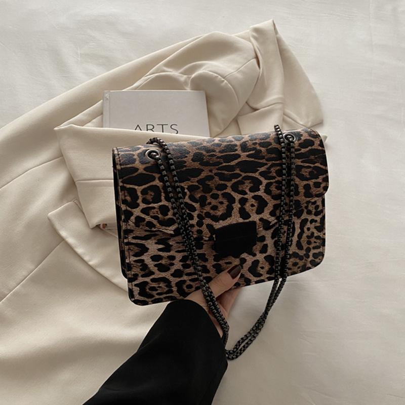 Small Square Handbag Tote Bag For Women Vintage Clutch Bag Leopard Pattern Crossbody Shoulder Bag Ladies Pu Leather Bag KTB