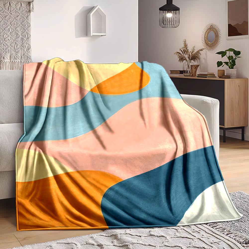 1Pc Abstract Colorful Shapes Blanket Soft And Comfortable Casual Warm Camping Travel Christmas Halloween Xmas Gift M92816