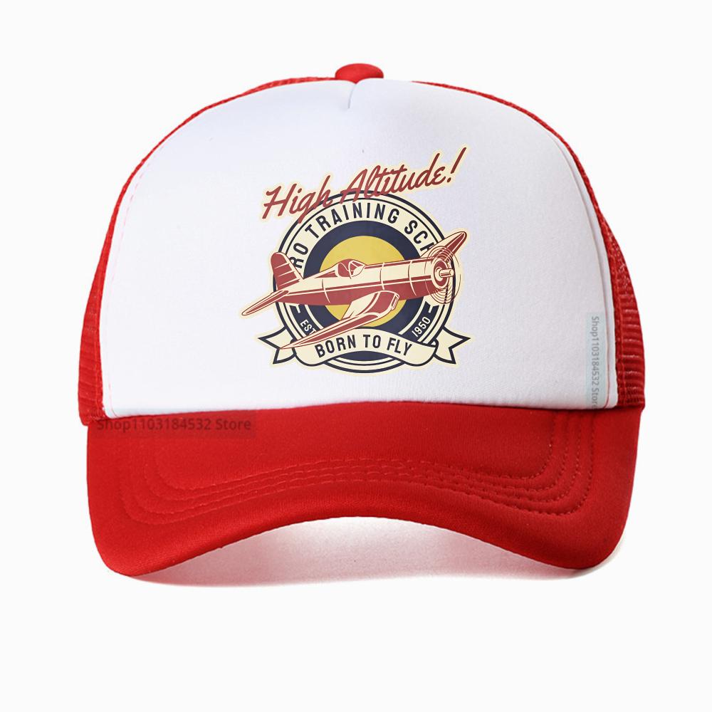 Lustige Höhenlage GEBOREN ZUM FLIEGEN Vintage Flugzeug Baseballkappe Unisex Harajuku Sommer Mode Netz Atmungsaktiv Truckerhut