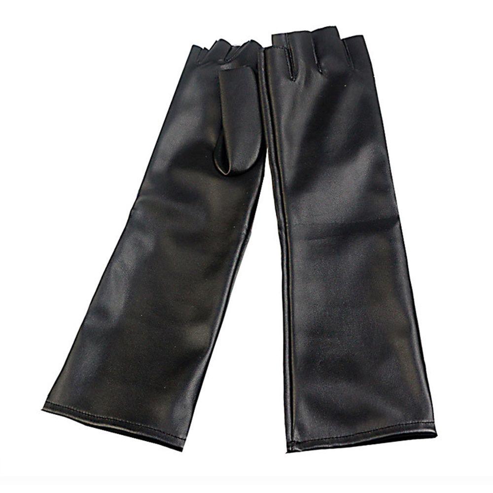 Fleece Lined Fingerless Gloves Black PU Leather Gloves Cool Half Finger Mittens  Dance