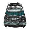 Lös Tröja Herr Rundhals Underställ Geometrisk Kontrastfärg Långärmad Pullover Höst och Vinter Topp