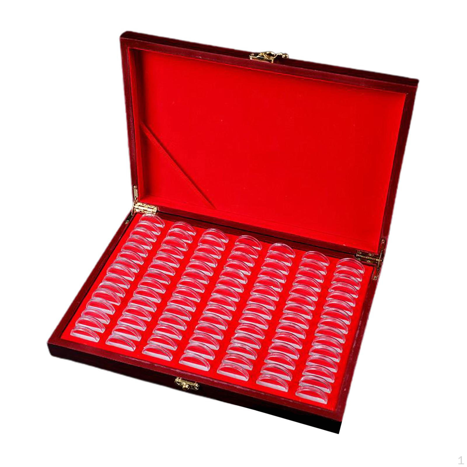 

25/27/30MM Wooden Coin Holder, Storage Box with Lock, Collector Organizer Container