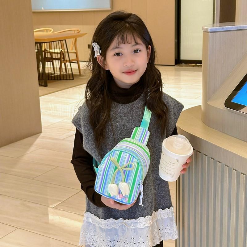 Adorable Kids Flower Pattern Chest Bag Lightweight Cartoon Tulip Design For Everyday Use