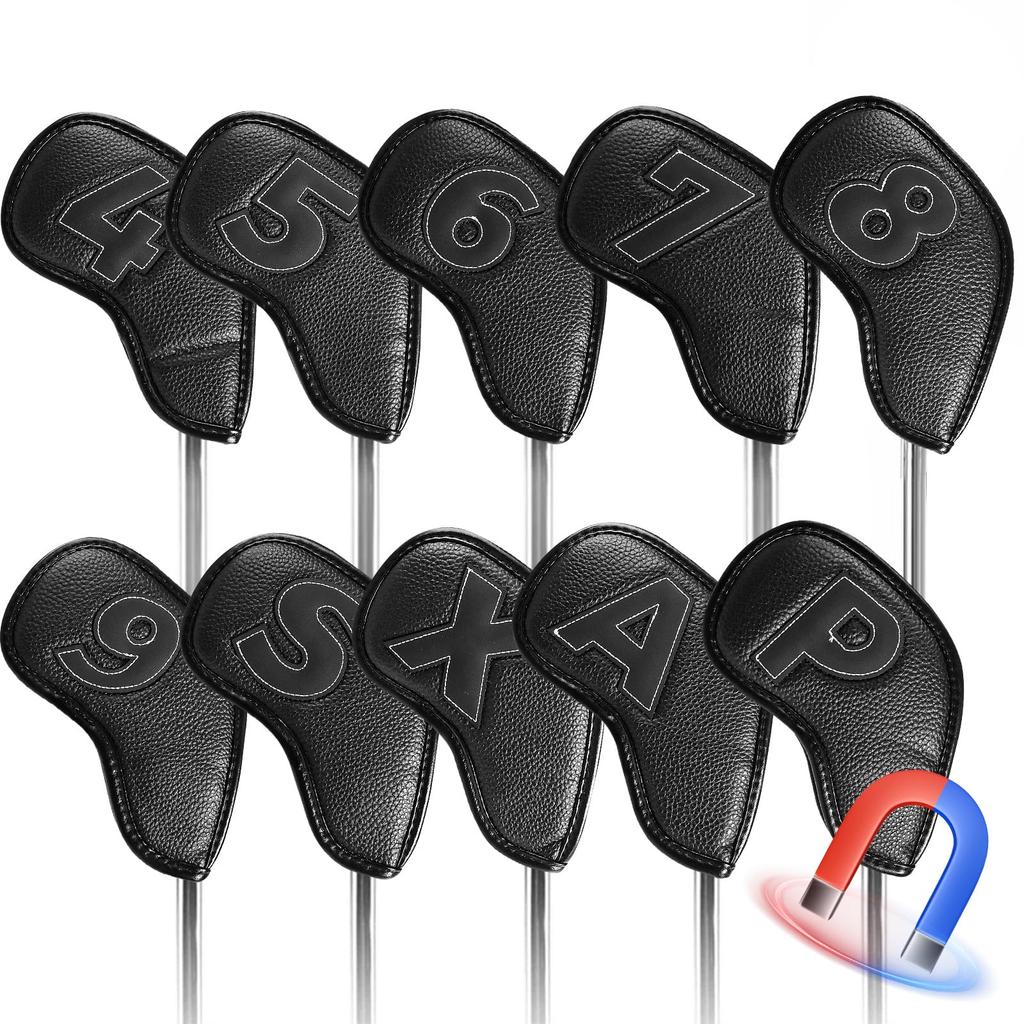 Golf Iron Covers, 10-Piece Set, Magnetic Closure, Golf Headcovers, Wedge Covers, Premium PU Leather, Lightweight, Durable, Water-Repellent, Dustproof,