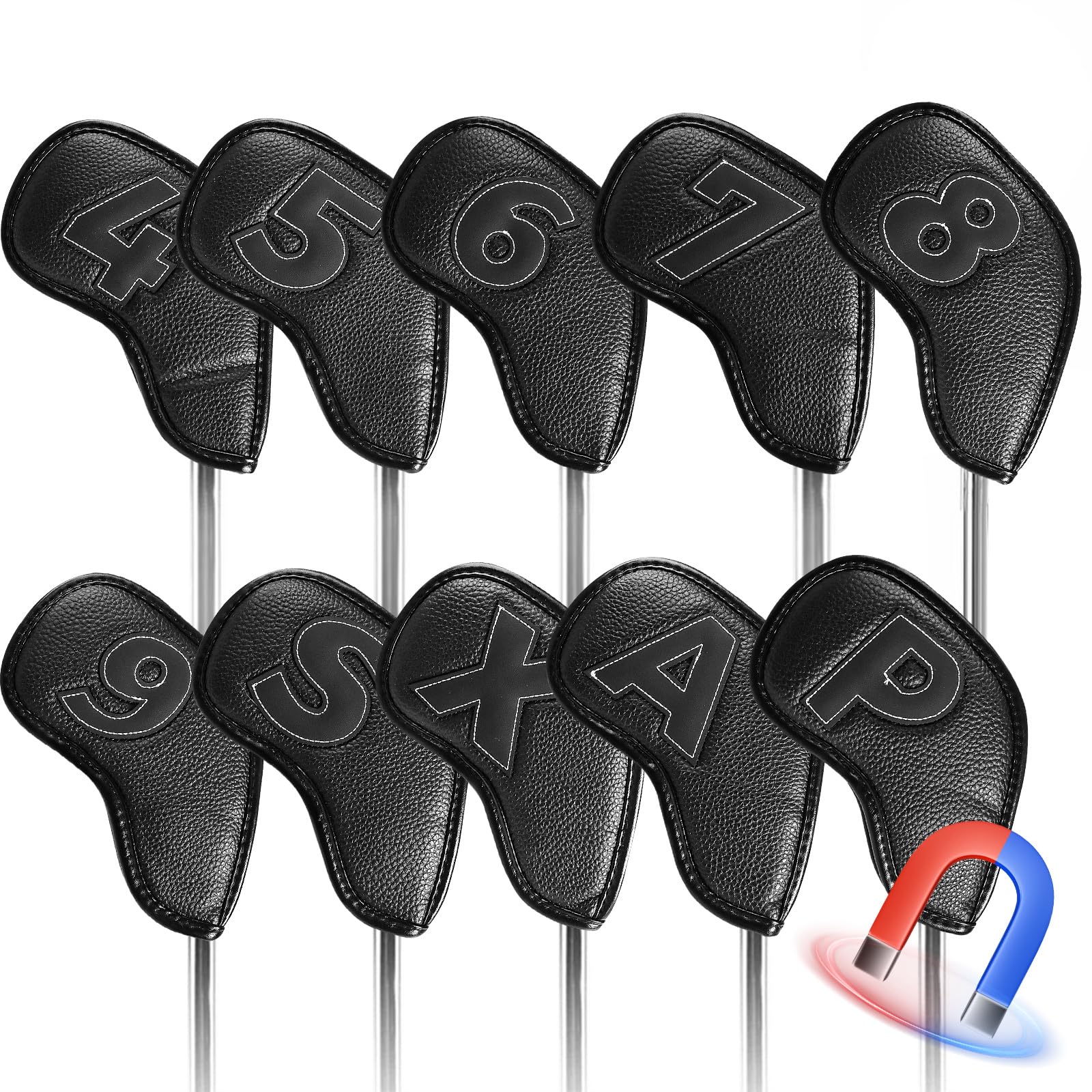 Golf Iron Covers, 10-Piece Set, Magnetic Closure, Golf Headcovers, Wedge Covers, Premium PU Leather, Lightweight, Durable, Water-Repellent, Dustproof,