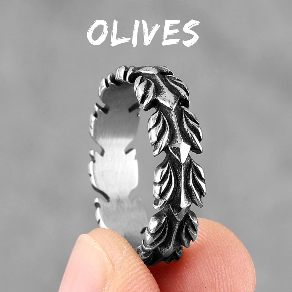Lucky Olive Branch Stainless Steel Mens Rings Trendy Punk Amulet for Male Boyfriend Biker Jewelry Creativity Gift Wholesale