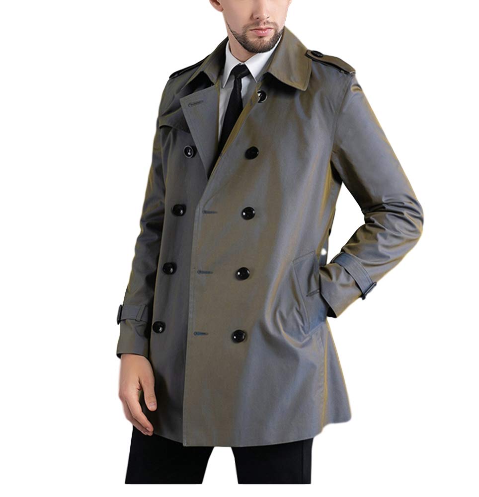 JINLUN Trenchcoat Winter Größe Herrenmantel, Mittellang, Schillernd, Glänzend, Wasserabweisend, Business, Freizeit, Frühling, Herbst, (Saxblau, 2XL)