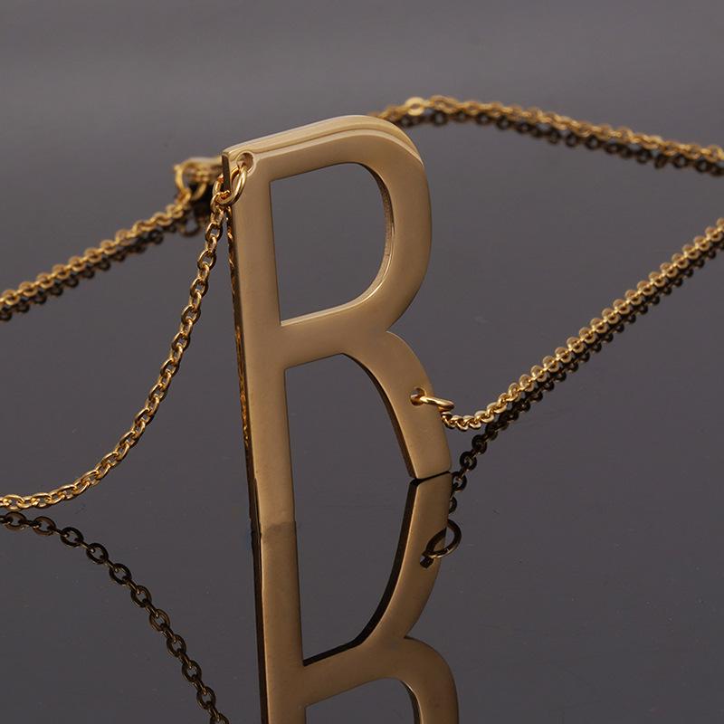 18K Gold Stainless Steel Alphabet Necklace—Women's Titanium Steel 26-Letter Pendant