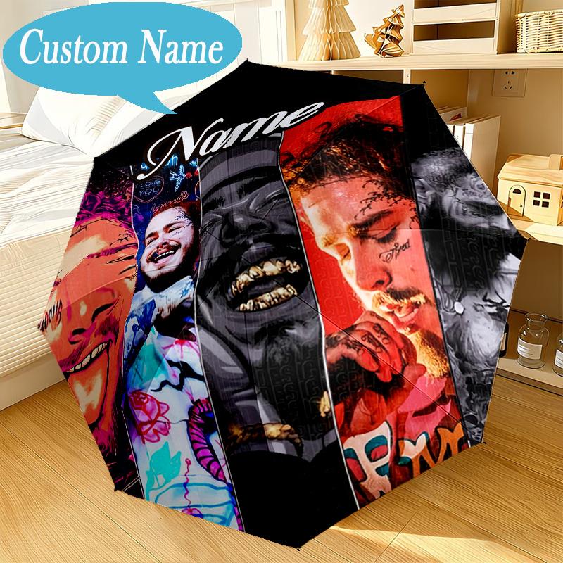 Custom Name Umbrella Post Malone Artwork Umbrella 8-Frame for Travel, Camping, Casual Lightweight Portable, Essential for Family Gifts