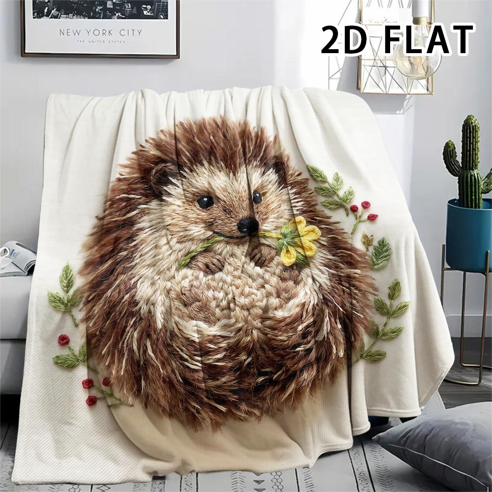 1Pc Watercolor Hedgehog Print Flannel Blanket,High quality Comfortable for All Seasons,Home Decor,Warmth and Comfort,Perfect for Christmas Gifts