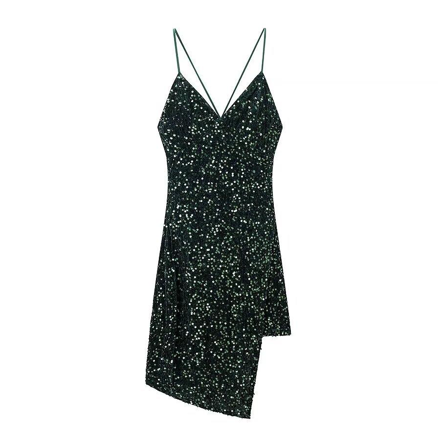 European and American style, new women s clothing, foreign style, classic, versatile three-dimensional cutting suspender dress S зелёный