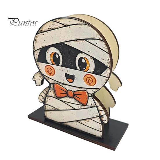 Cartoon Style Ornament Halloween Wooden Napkin Holder, Ghost Mummy Pumpkin Gothic Cute Table Decor Rustic Tabletop Tissue Dispenser for Farmhouse