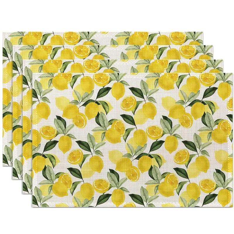 4/6/8pc Lemon Printed Summer Linen Placemat Fresh Holiday Dining Table Mat Decoration for Wedding Party Home Gathering