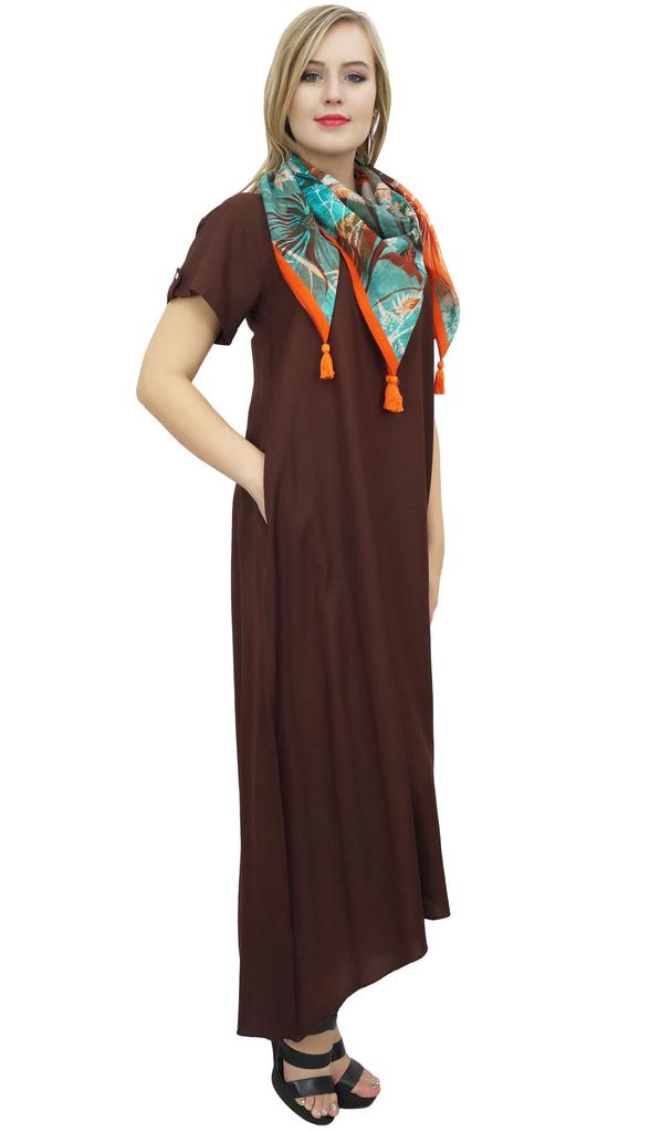 Bimba Women's Asymmetrical Hem Black Summer Maxi Pockets Dress With Scarf-10