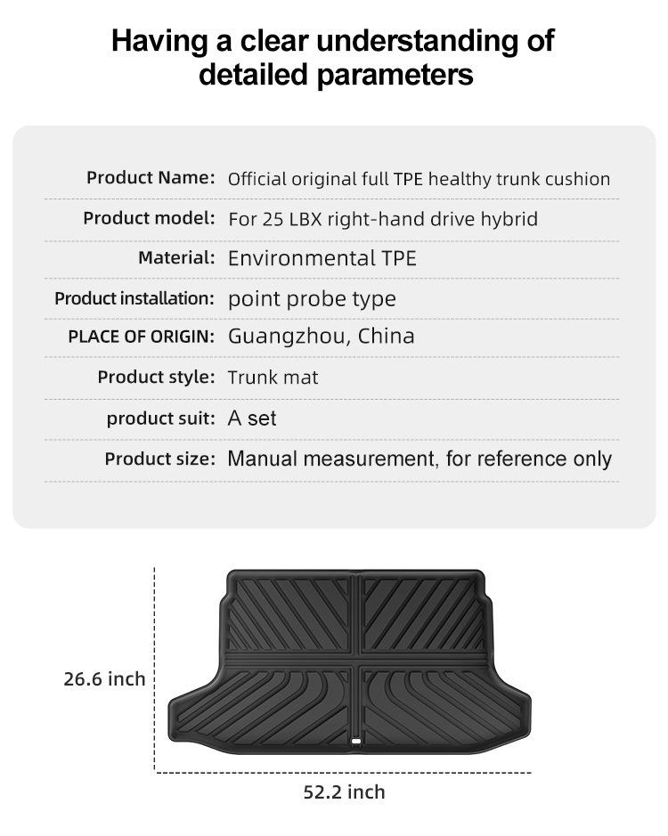 Fits 25 Lexus LBX Models: Custom TPE Trunk Mat