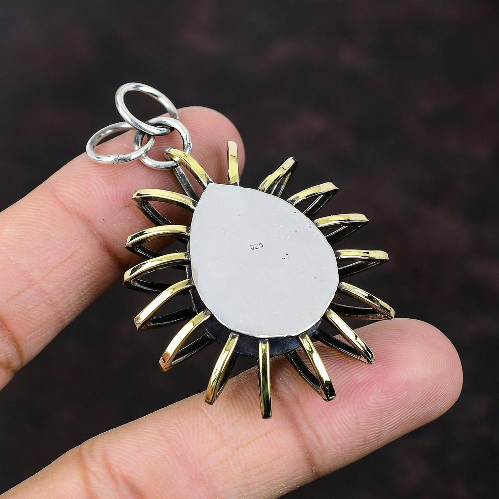 Peanut Wood Jasper Pendant Handmade Cage Pendant 925 Sterling Silver Pendant Elegant Gemstone Jewelry 18K Gold Plated Pendant Gift For Women