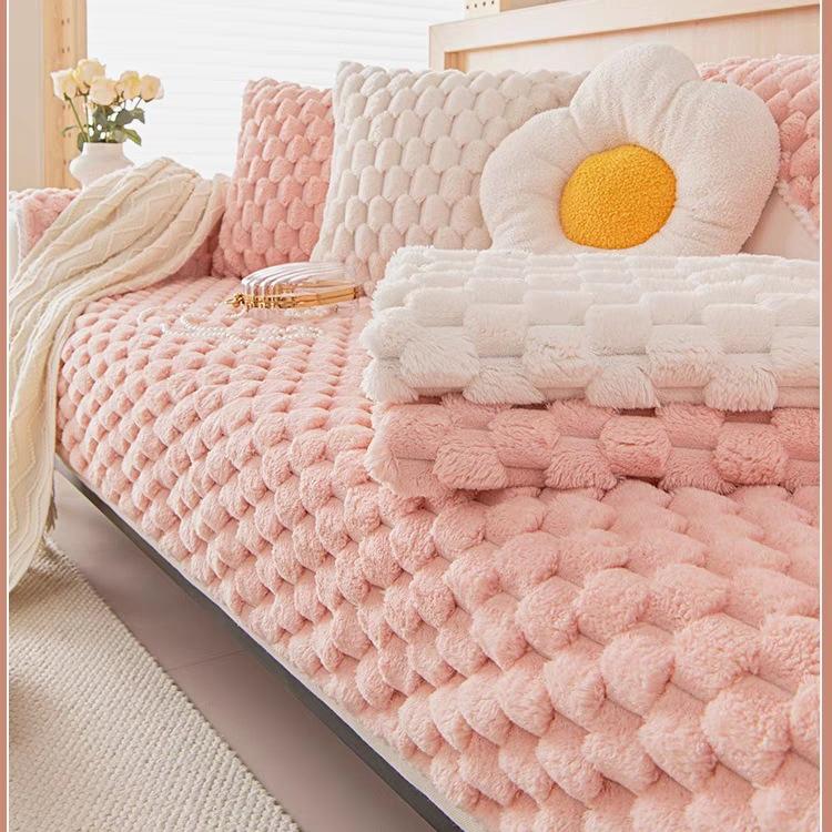 1pc Honeycomb Velvet Sofa Cushion, Pet's Favorite, Dog Friendly, Sofa Couch Cover, Thick Plush Seat Cushion Protector For Bedroom Office Living Room