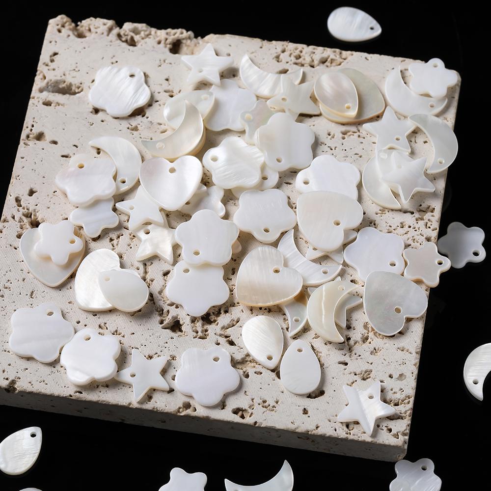 10pcs Natural Pearl Shell Pendant Heart Star Shaped Artificial Pearl Shell Charms for DIY Necklaces Jewelry Making Accessories