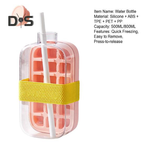 Water Bottle Ice Tray Press-to-Cold 2-in-1 Ice Cube Mold & Kettle Quick Ice Making Portable Bottle Easy Release Silicone Mold Touch-Free Freezer Cup