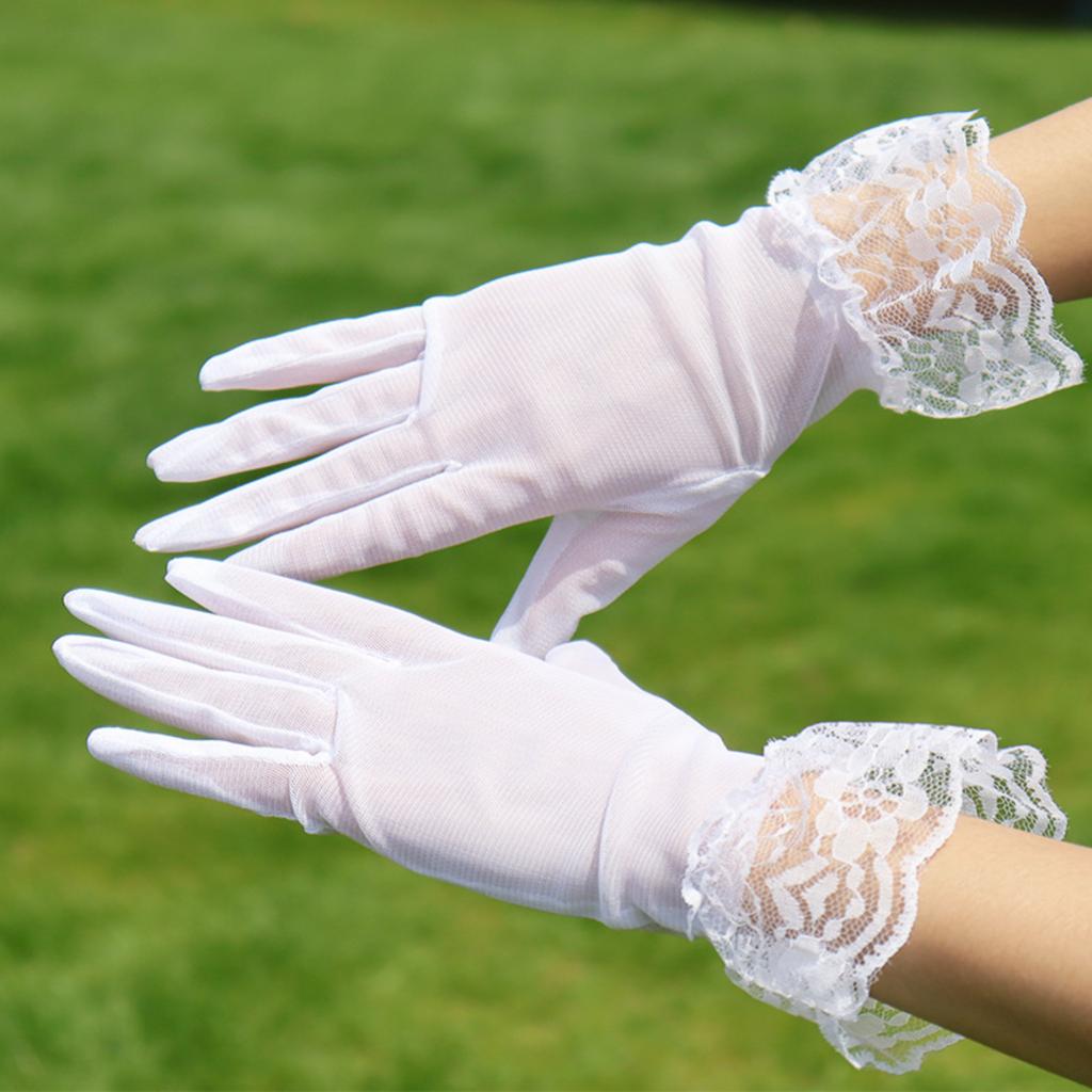 Gants en Tulle Bordés de Dentelle Pour Dames Légers Extensibles Respirants Noirs en Soie Design Ajouré Été Soleil Élégants