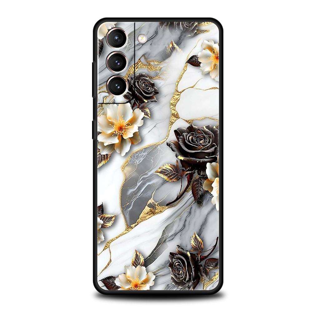 Flower Marble Phone Case For Samsung Galaxy S25 Edge S24 S23 S22 Ultra S20 S21 FE 5G S10 S9 Plus S10E Soft Cover