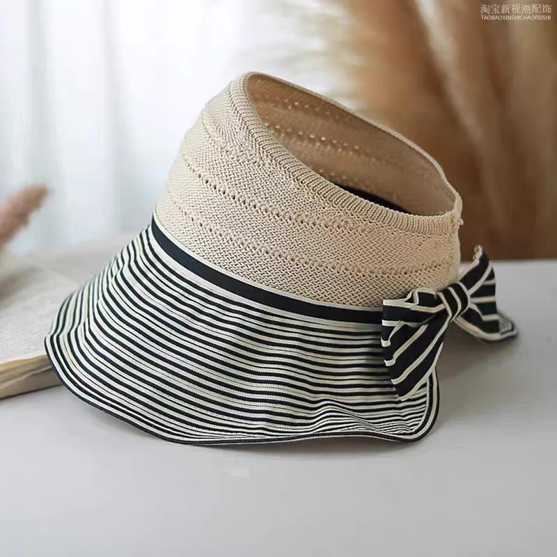 Color Matching Striped Empty Top Sun Hat Children's New Summer Big Brim Sun Protection Hat Light and Breathable Sun Hat