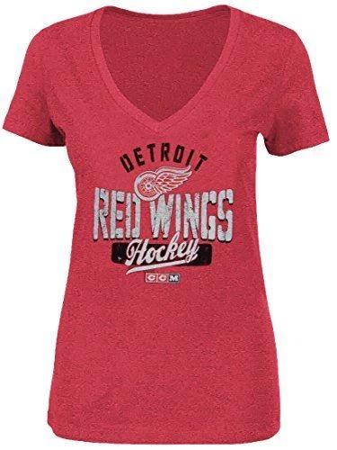 Ladies Detroit Red Wings Arch Down Distressed Tri-Blend V-Neck T shirt L