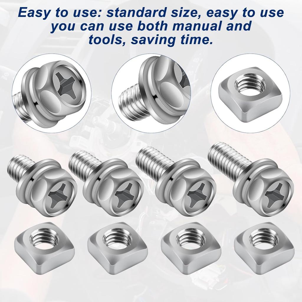 64 Pcs Battery Bolt Square Nut Kit Battery Bolts And Nuts, M6 304 Stainless Steel Motorcycle Battery Terminal Nuts And Bolt Kit,M6X10/12/14/16Mm