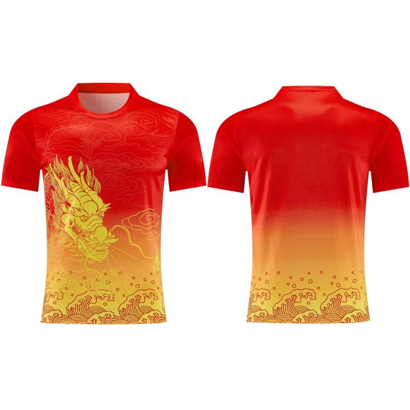Men Dragon 3D Full Print Sports Jersey Red Yellow Gradient Short Sleeve T-shirt Quick Dry Breathable Training Soccer Cycling Tops