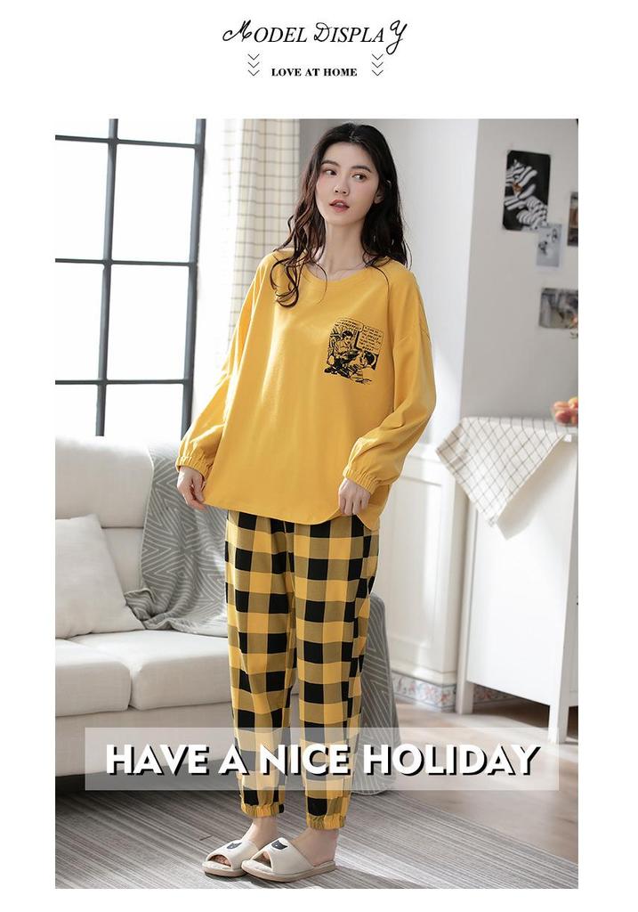 Aifen Teng Women's Pajamas Set: Pure Cotton, Long Sleeve, Long Pants, Casual Home Wear, Suitable for Spring, Autumn, and Winter.