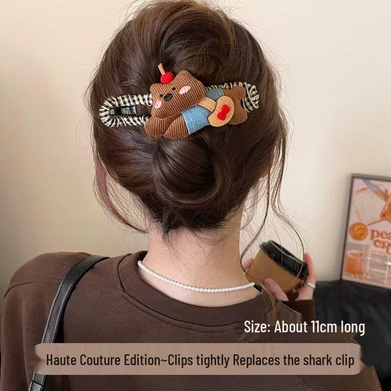 Cute Cartoon Dog Plaid Hair Clip - Versatile Fabric Duckbill Hairpin for Buns & More